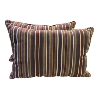 Pair of Striped Suede Lumbar Pillows For Sale
