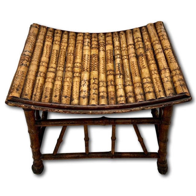 Victorian Excellent Hand Made Antique Oriental Revival Aesthetic Victorian Genuine Bamboo Footstool - Ottoman Circa 1880s For Sale - Image 3 of 18