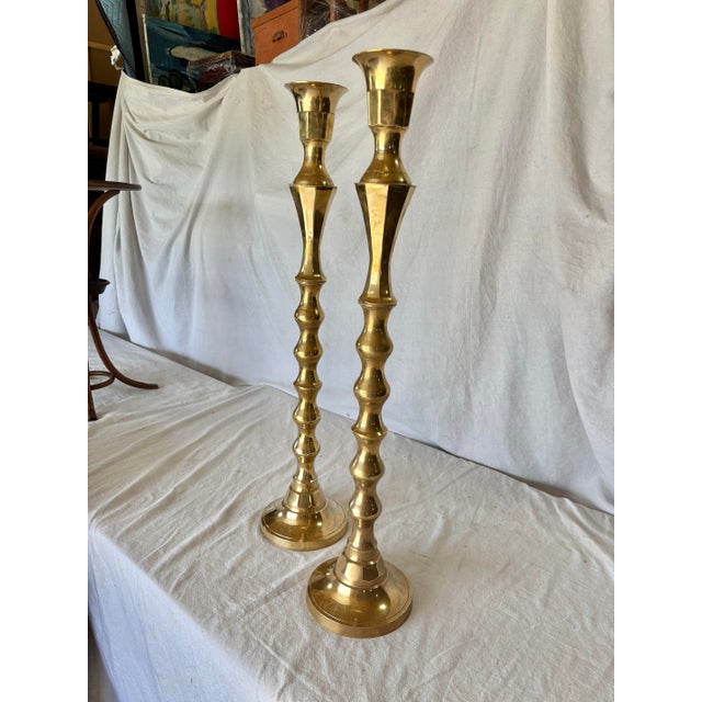Traditional Mid 20th Century Brass Candleholders - A Pair For Sale - Image 3 of 13