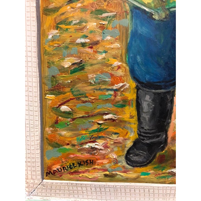 Maurice KishOrgan Grinder with Parrot Modern Judaica Oil Painting WPA Jewish artist For Sale - Image 4 of 5