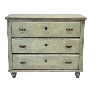 Antique European Rustic Pine Seafoam Painted Dresser Chest of Drawers For Sale