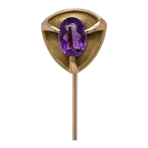 Vintage Antique Signed Art Nouveau Amethyst & 14k Gold Stick Pin by Brassler Co.