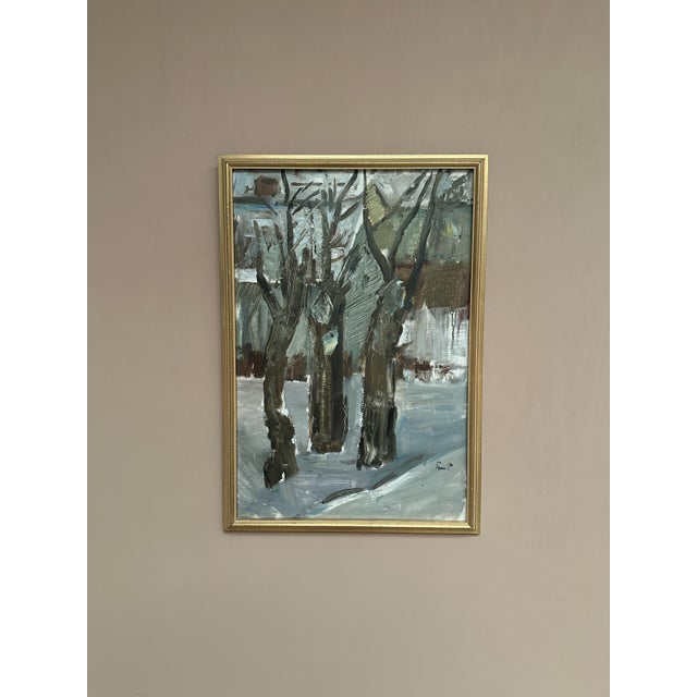 Mid 20th Century Winter Forest, 1950s, Oil Painting on Canvas, Framed For Sale - Image 5 of 15