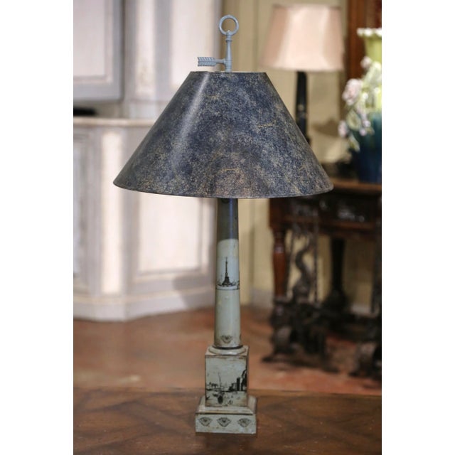 19th Century French Directoire Hand-Painted Tole Table Lamp With Military Scenes For Sale - Image 4 of 12