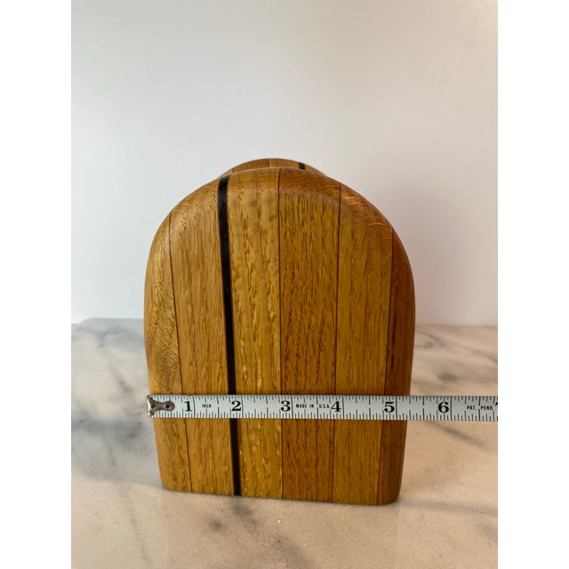 Wood Mid-Century Modern Rounded White Oak & Brass Bookends - A Pair For Sale - Image 7 of 9