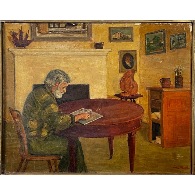 Brown Eva Martino (American, B. 1929) - Expressionist Interior Portrait With Giovanni Martino, Signed (Ca. 1960, Oil on Canvas) For Sale - Image 8 of 8