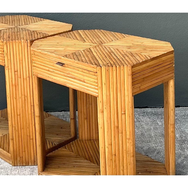 Vintage Rattan Hexagonal Night Stands - A Pair For Sale - Image 10 of 12