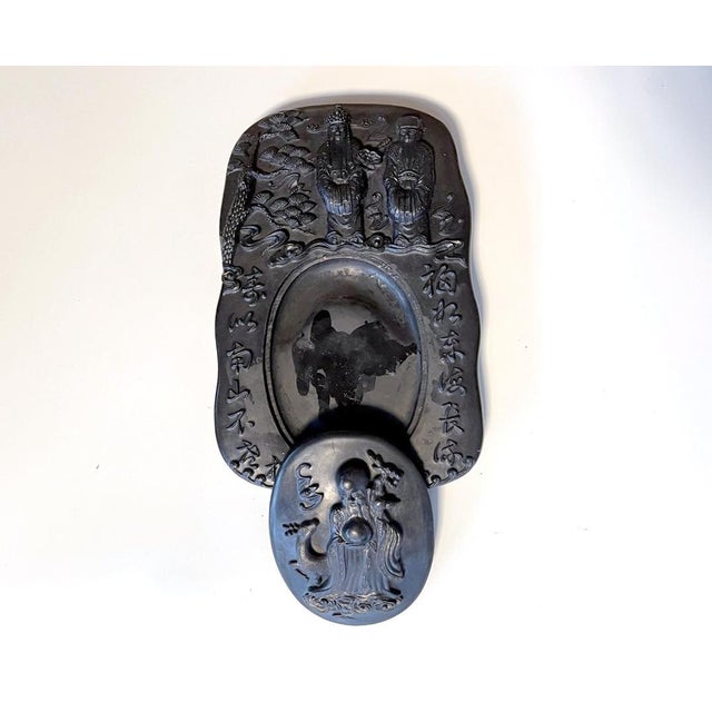Early 20th Century Carved Chinese Inkstone with Longevity Symbols and Marks For Sale - Image 5 of 9