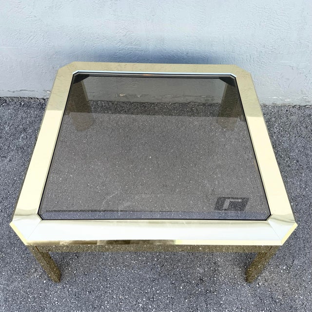 1980s Vintage Art Deco Gold and Smoked Glass Coffee Table For Sale - Image 5 of 8