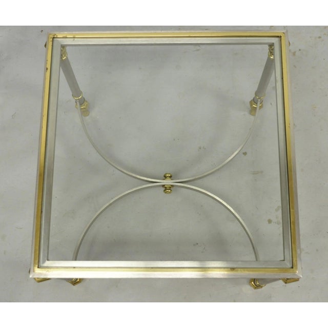 Late 20th Century Vintage French Directoire Maison Jansen Style Steel Brass Low Square Side Table For Sale - Image 5 of 17