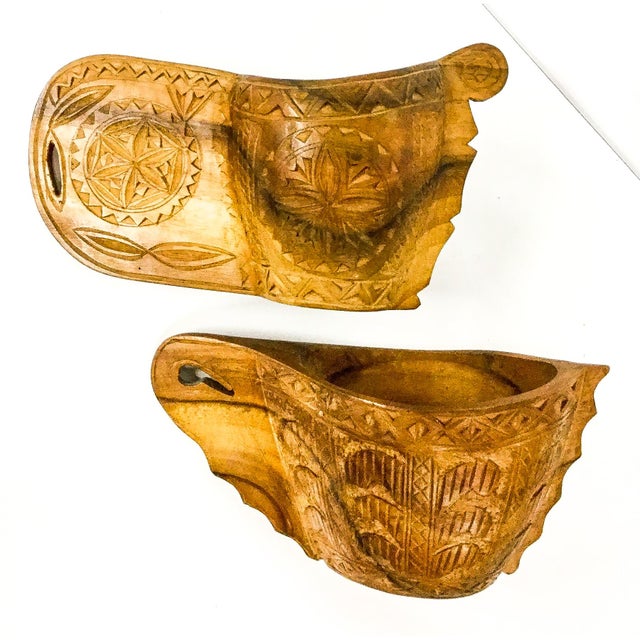 Brown Hand Wood Carved Vintage Ritual Cups - A Pair For Sale - Image 8 of 11