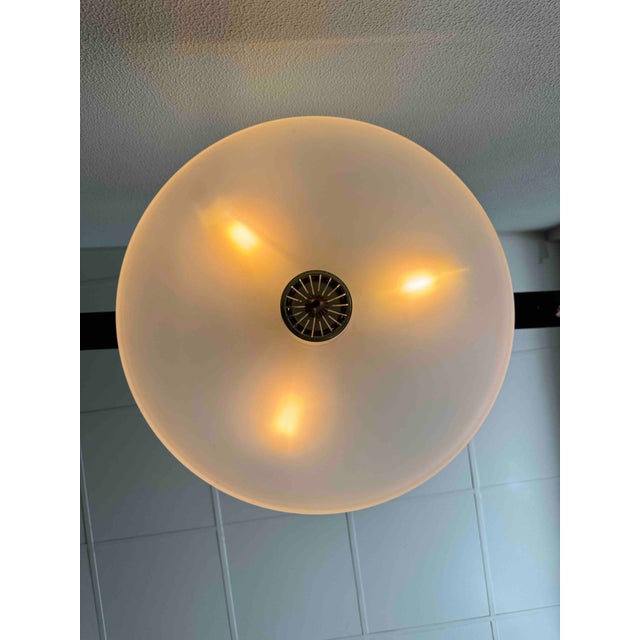 Pendant Lamp in Brass and Teak with Frosted Glass, Italy, 1980s For Sale - Image 9 of 18