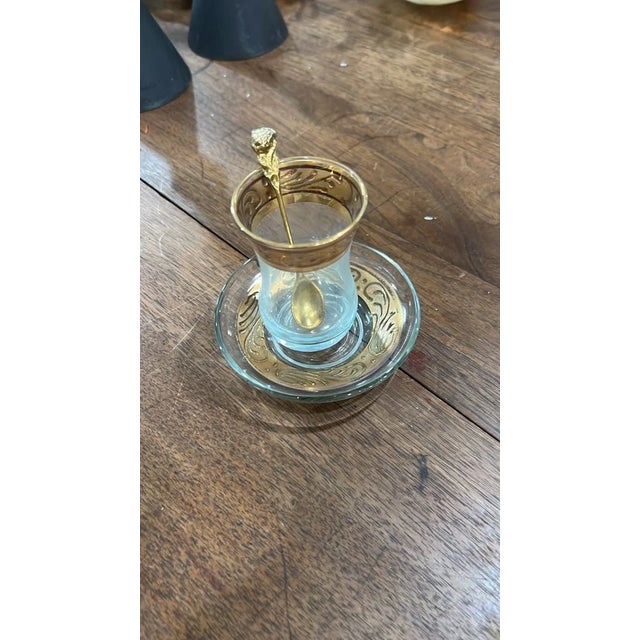 Metal Vintage Brass Turkish Tea Set With Tray & Glasses For Sale - Image 7 of 9