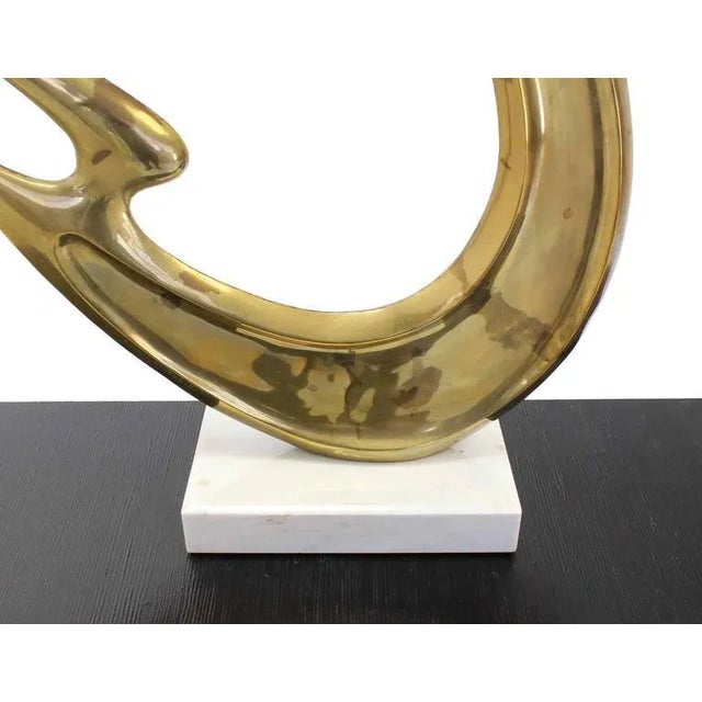 Mid 20th Century Vintage Mid-Century Modern Abstract Brass Sculpture and White Marble Flying Fire For Sale - Image 5 of 10