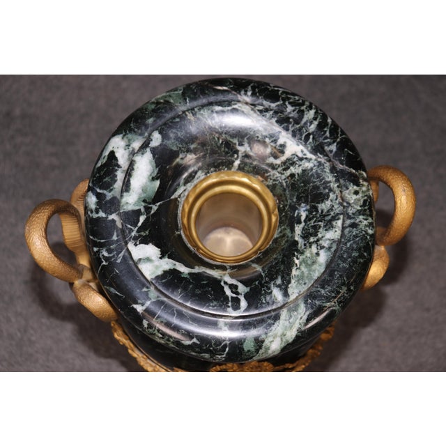 Dore' Bronze Mounted French Empire Verdi Marble Cassolettes With Serpents For Sale - Image 9 of 11
