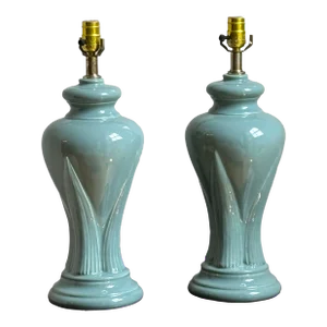 1970s Palm Beach Regency-Style Seafoam Green Ceramic Table Lamps -- a Pair