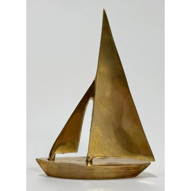 Mid-Century Modern Vintage Mid Century Solid Brass Sailboat Sculpture For Sale - Image 3 of 5