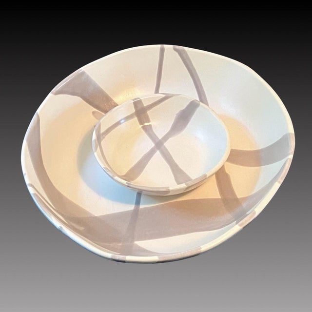 Contemporary art pottery serving bowls from Alex Marshall studio Ivory glaze with gray decoration. Handmade. These serving...