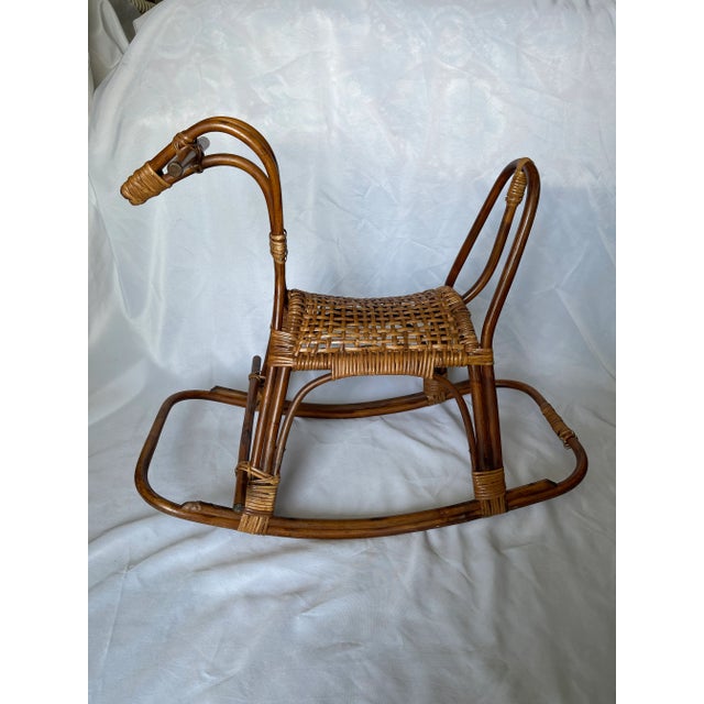 Vintage Rattan Caned Seat Rocking Horse For Sale - Image 4 of 7