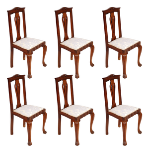 Italian Baroque Chippendale Style Walnut Chairs, 1920s, Set of 6