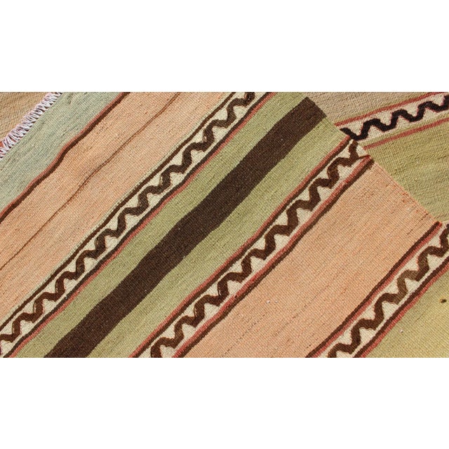 Vintage Turkish Hand Woven Kilim Runner With Stripes in Red, Green, Yellow, and Orange For Sale - Image 10 of 11