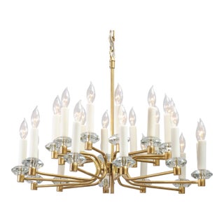 1950s 24-Light Crystal & Brushed Brass Chandelier in Manner of Sciolari For Sale