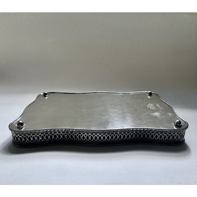 Vintage Sheffield England Rimmed Silver Plated Copper Tray For Sale - Image 16 of 18