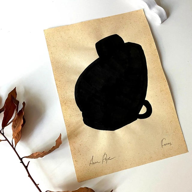 "Forms" Contemporary Minimalist Gouache Drawing on Vintage Paper For Sale - Image 4 of 5