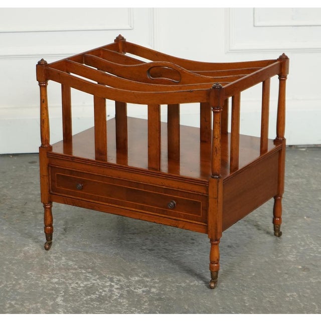 Vintage Walnut Canterbury Newspaper Rack with Brass Handles J1 For Sale - Image 3 of 15