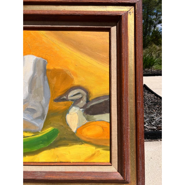 1970s Mid-Century Modern Framed Yellow Still Life Oil Painting For Sale - Image 5 of 7