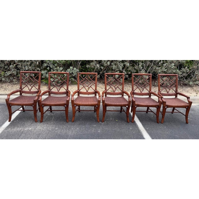 Vintage Fretwork Rattan Dining Chairs With Tropical Cushions, Set of 6 For Sale In Naples, FL - Image 6 of 10