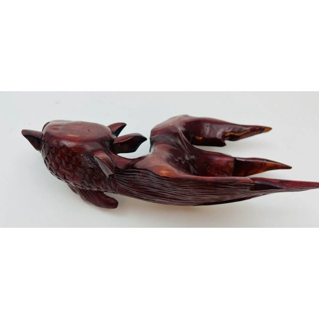 Japanese Hand Carved Wood Koi Fish Sculpture 1920 For Sale - Image 9 of 12
