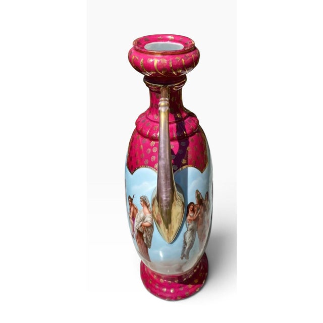Ceramic Antique Royal Vienna Style Porcelain Twin-Handled Urn Vase For Sale - Image 7 of 13