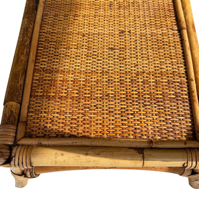 Vintage Bamboo and Rattan Sewing Basket Side Table With Lid - Organic Modern For Sale - Image 10 of 12