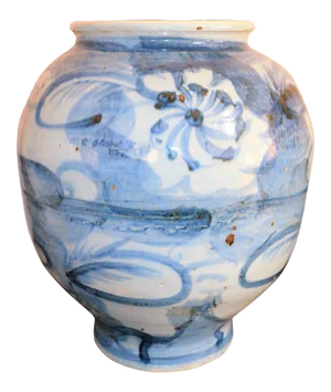 Contemporary Chinoiserie Blue and White Abstract Lotus Vase