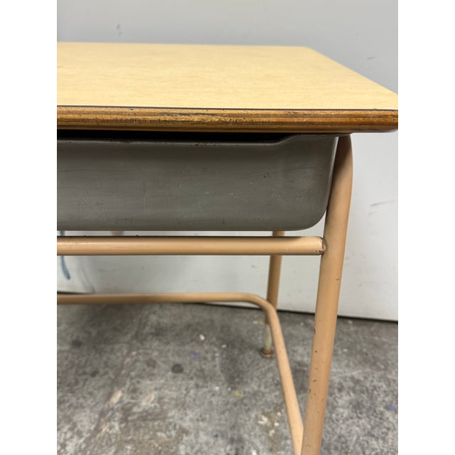 Lift-Top Metal + Wood School Desk, Mid 20th Century For Sale - Image 9 of 12