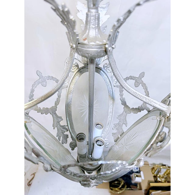 Bronze Vintage Lantern With Etched Glass Panels For Sale - Image 8 of 8