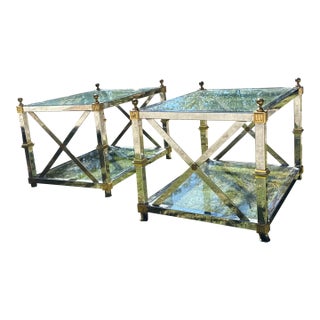 Vintage Chrome and Brass X-Base Tables Attributed to Maison Jansen ~ a Pair For Sale
