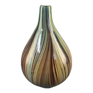 Mid 20th Century Murano Style Hand Blown Cashed Studio Art Glass Pear Shaped Multi Color Vase