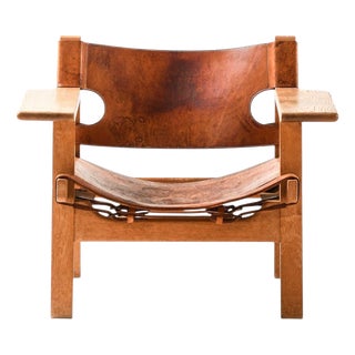 The Spanish Chair in Leather and Oak attributed to Børge Mogensen, 1950s For Sale