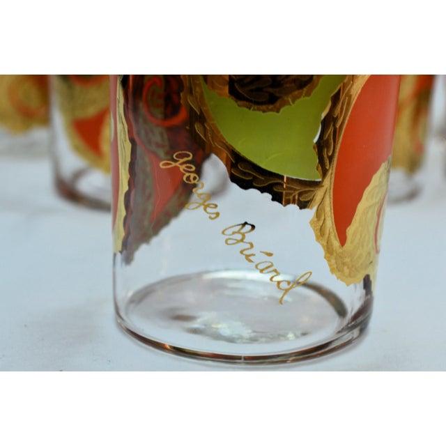 1960s Georges Briard Golden Fruit Pears Apples Oranges Mid-Century Modern Tumbler Glasses With Caddy - Set of 8 For Sale - Image 9 of 9