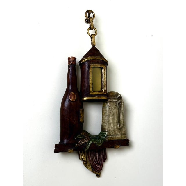 Italian Murano Glass Beer Lantern Wall Light in Hand-Carved Wood, 1970s For Sale - Image 9 of 18