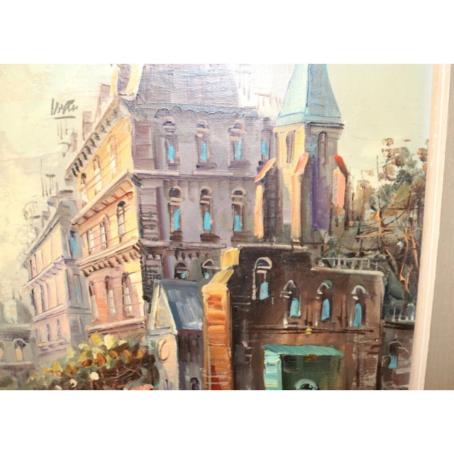 Quality Vintage Original Oil on Board Figural Cityscape Expressionism Painting For Sale - Image 12 of 12