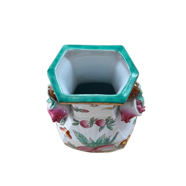 Pair of Famille Rose Vases Pomegranate Handles For Sale - Image 12 of 13