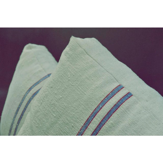 1950s Mid-Century Blue Striped Pillows, Set of 2 For Sale - Image 5 of 6