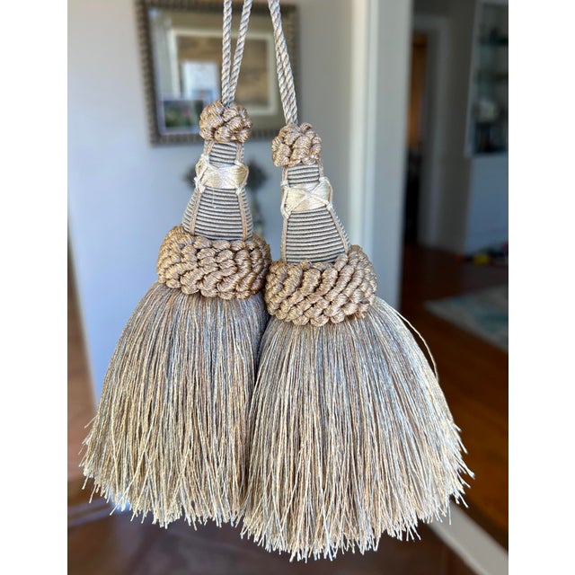 Sage Green Key Tassels With Looped Ruche - a Pair For Sale In New York - Image 6 of 13
