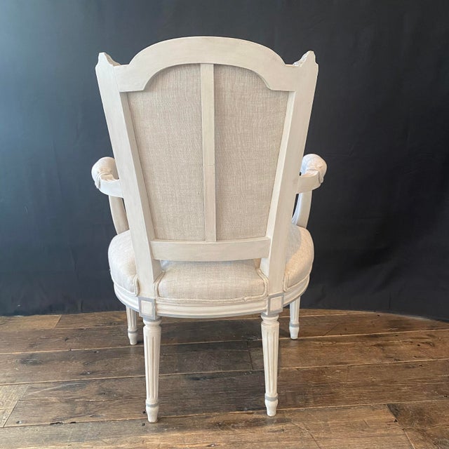 Antique French Louis XVI Neoclassical Painted Armchairs or Fauteuils -a Pair For Sale - Image 12 of 13