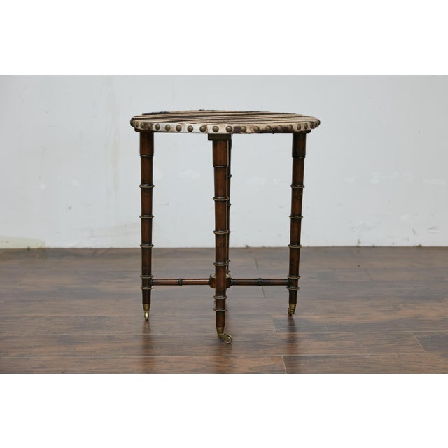 19th Century English Faux Bamboo Side Table with Zebra Hide Top and Casters For Sale - Image 10 of 12