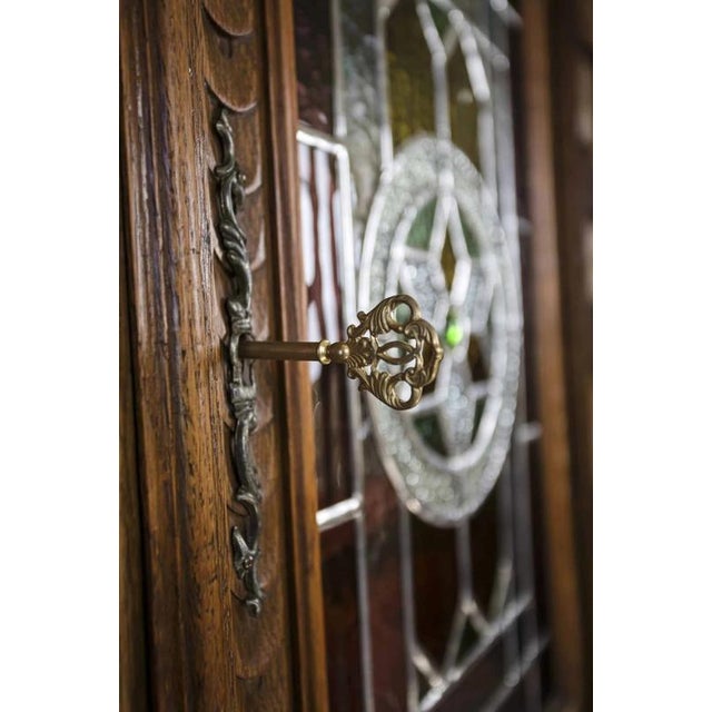 Brown Neo-Renaissance Oak Cabinet with Stained Glass For Sale - Image 8 of 18