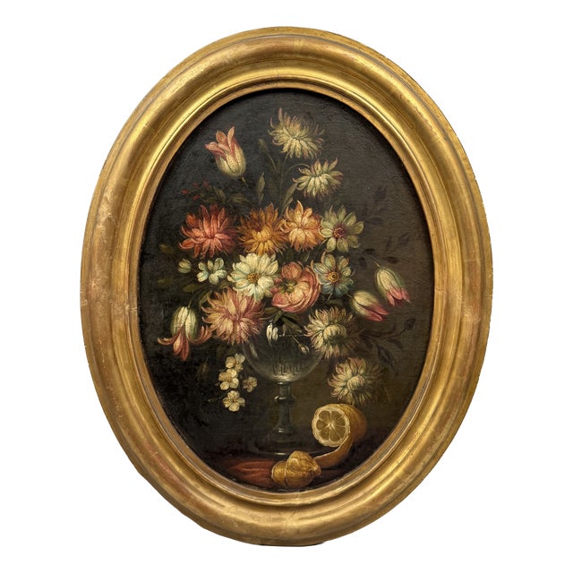 Still Life with Bouquet of Flowers, 1800s, Oil Painting on Canvas, Framed For Sale